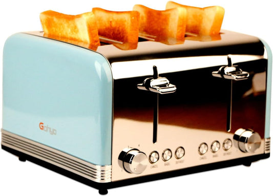 4-Slice Stainless Steel Toaster with Wide Slots & Removable Crumb Tray - Perfect for Bread & Bagels (Blue)