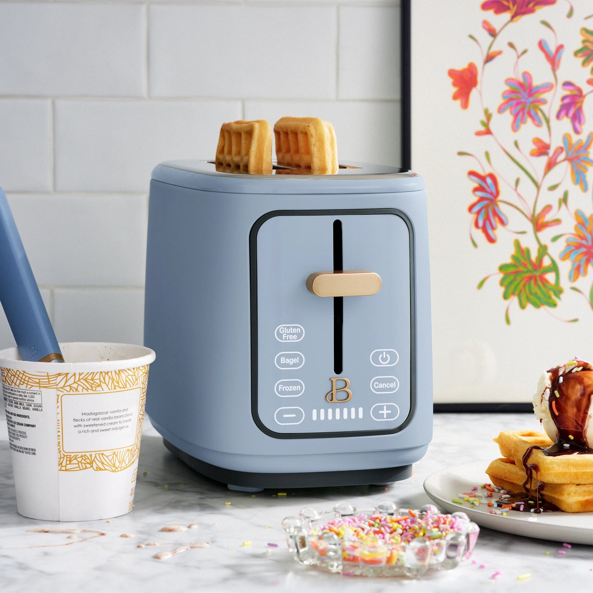 Stunning Cornflower Blue 2-Slice Toaster with Touch-Activated Display by Drew Barrymore