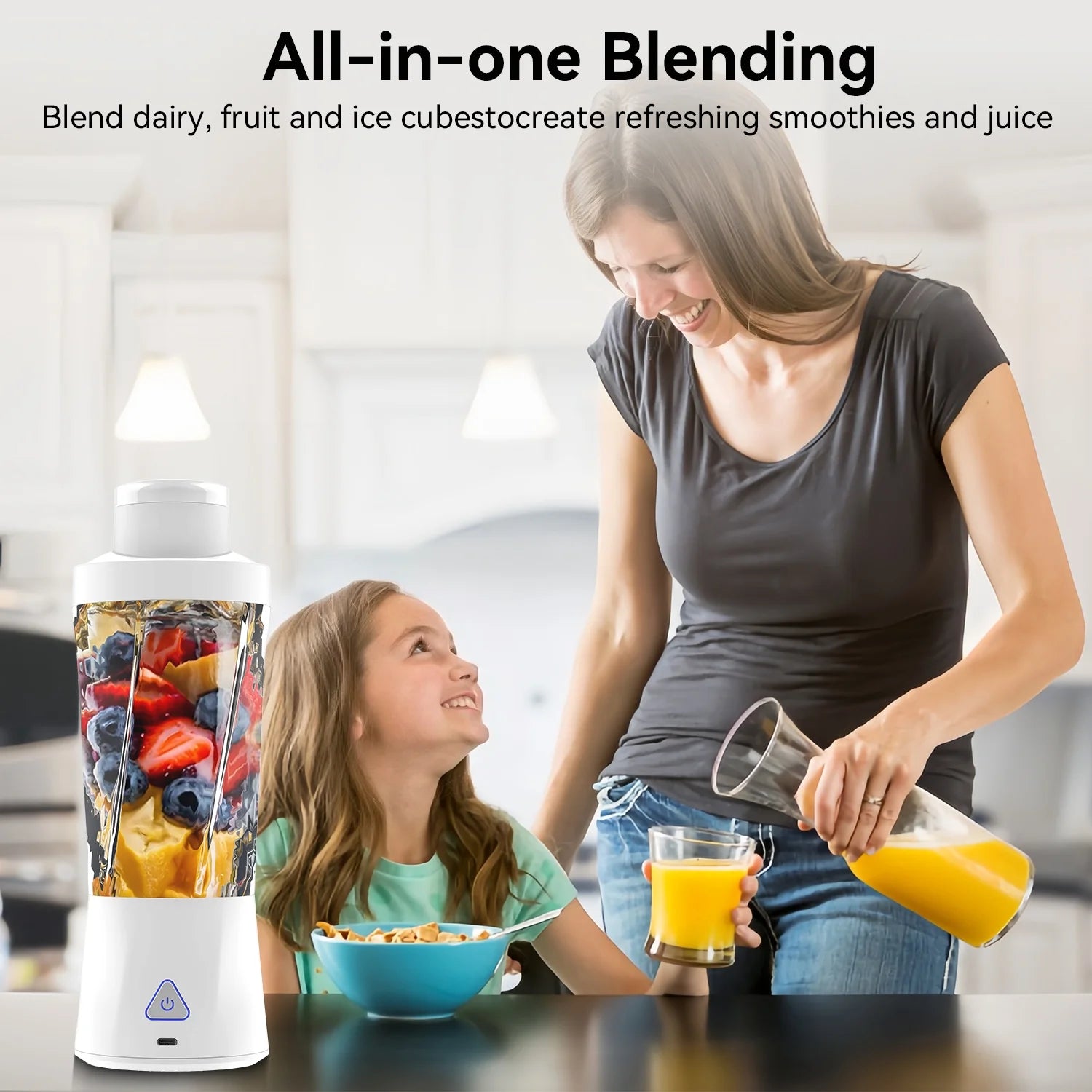 Powerful Portable Blender - 6000mAh USB Rechargeable Juicer for Smoothies & Shakes, BPA Free 24oz Cup with 6 Blades, Self-Cleaning 360W Ideal for Home, Office & Travel