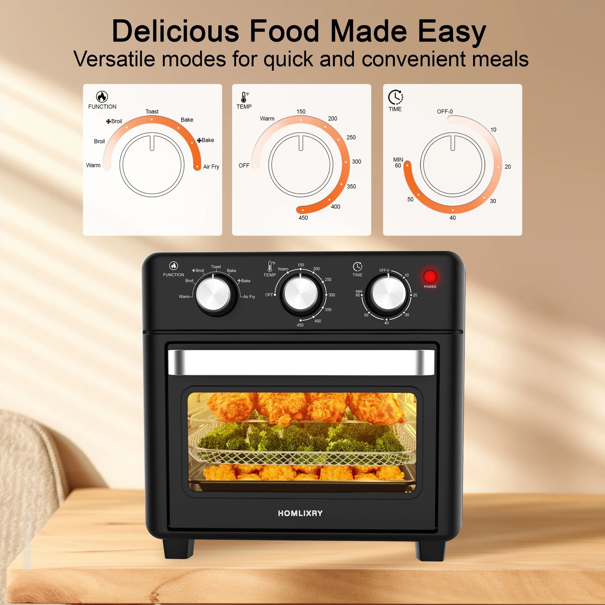 Air Fryer Toaster Oven Combo, 14QT 7 in 1 Oil-Less Air Fryer with Warm, Broil, Toast, Bake, Air Fry, Black