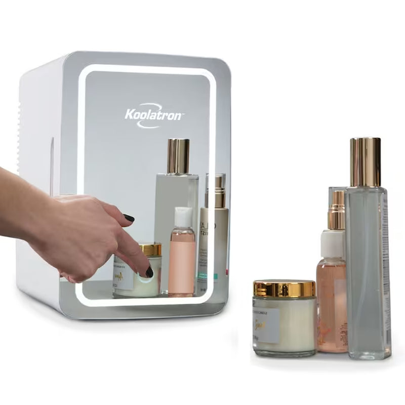 6L Cosmetics Fridge W/ Lighted Makeup Mirror 0.21-Cu Ft Mini Fridge ( White, Silver )