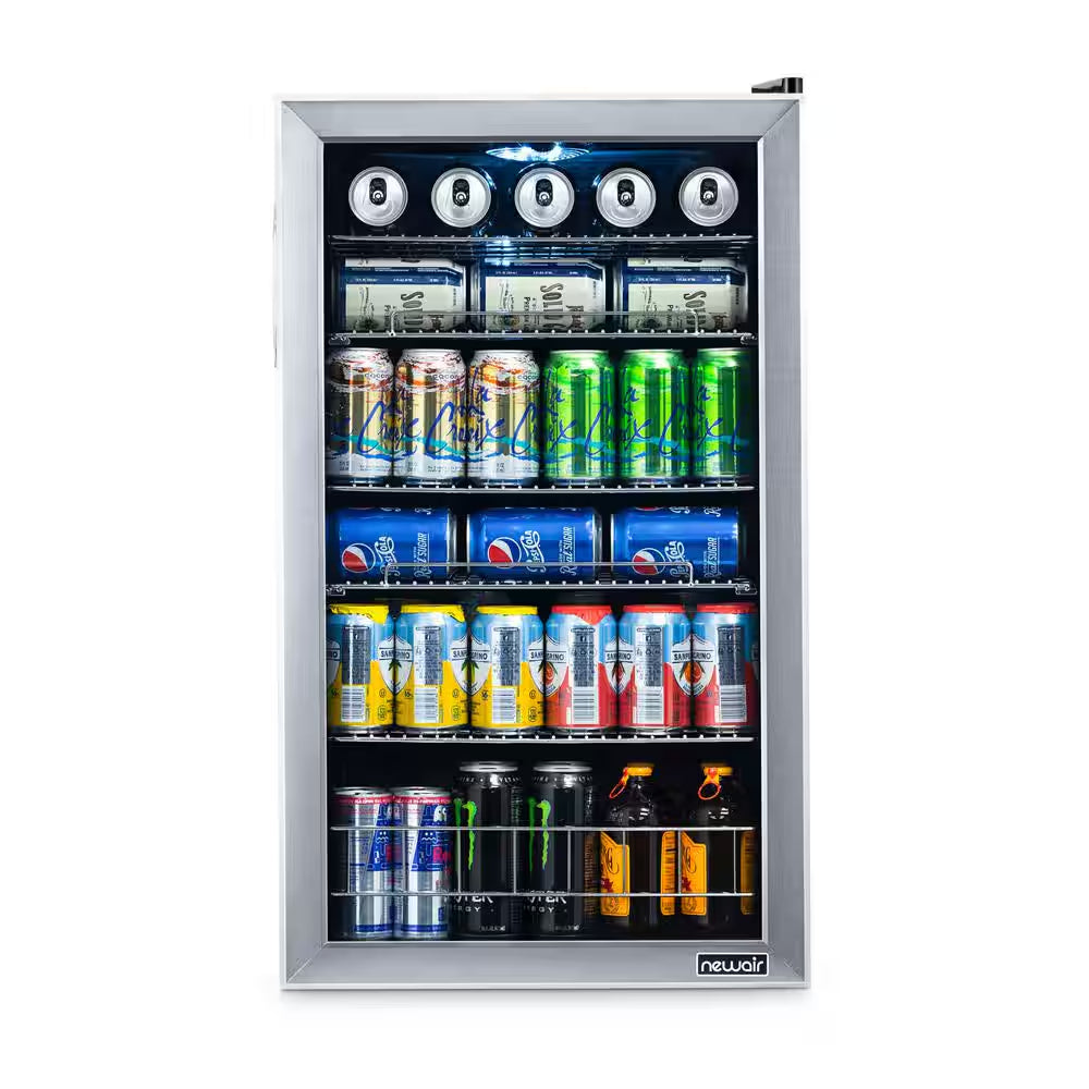 19 In. 126 (12 Oz) Can Freestanding Beverage Cooler Fridge with Adjustable Shelves - Stainless Steel