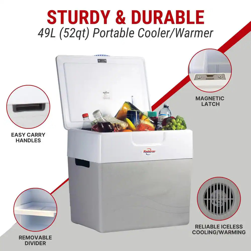 12V Electric Cooler/Warmer, 49L (52 Qt.) XL Thermoelectric Car Fridge, Two-Way Design, Gray