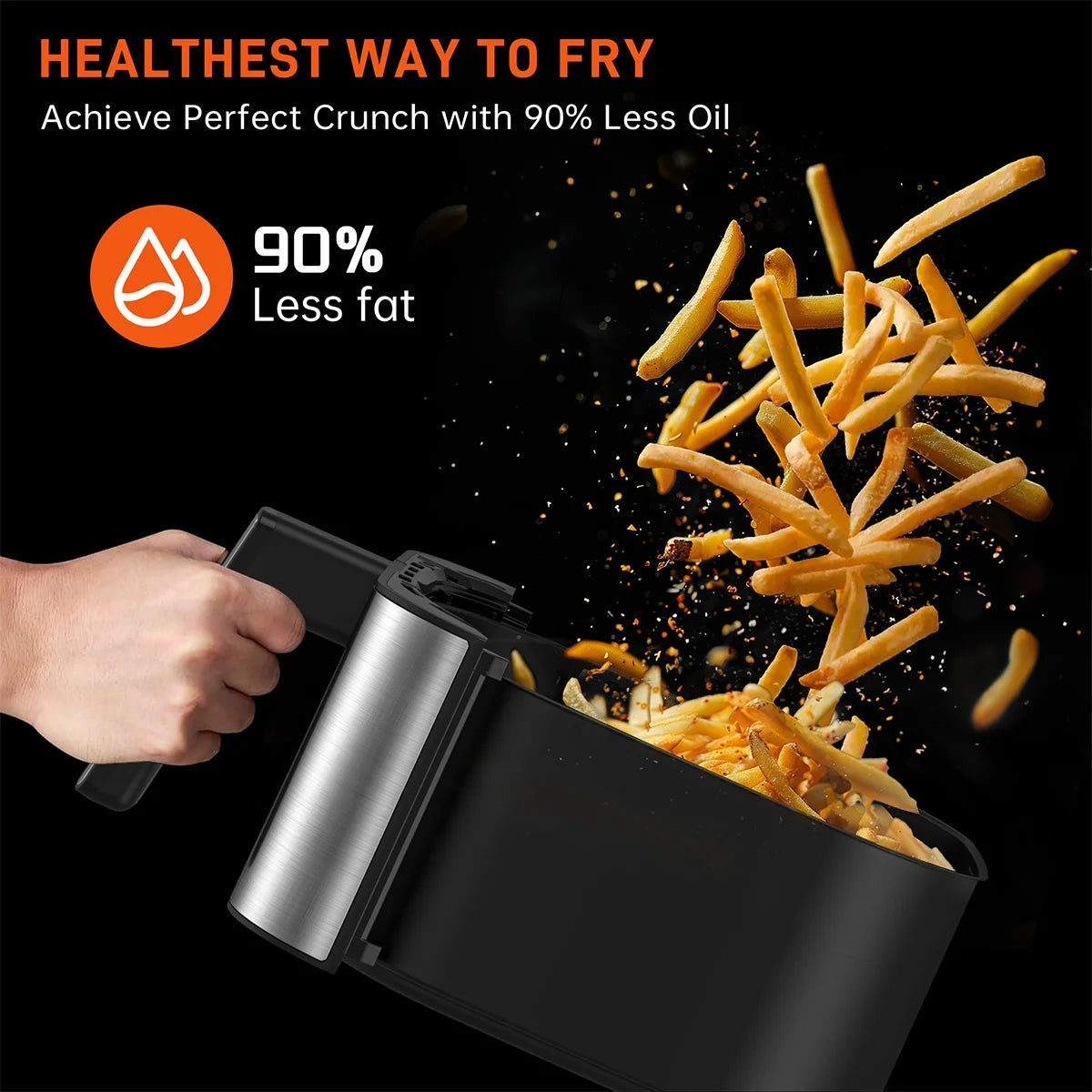 7.5 QT Air Fryers, Clear Window Oilless Air Fryer Oven, 8-In-1 One-Touch Screen, Nonstick Dishwasher-Safe Basket, Customized Temp/Time, Including Air Fryer Paper Liners 50PCS, Silver