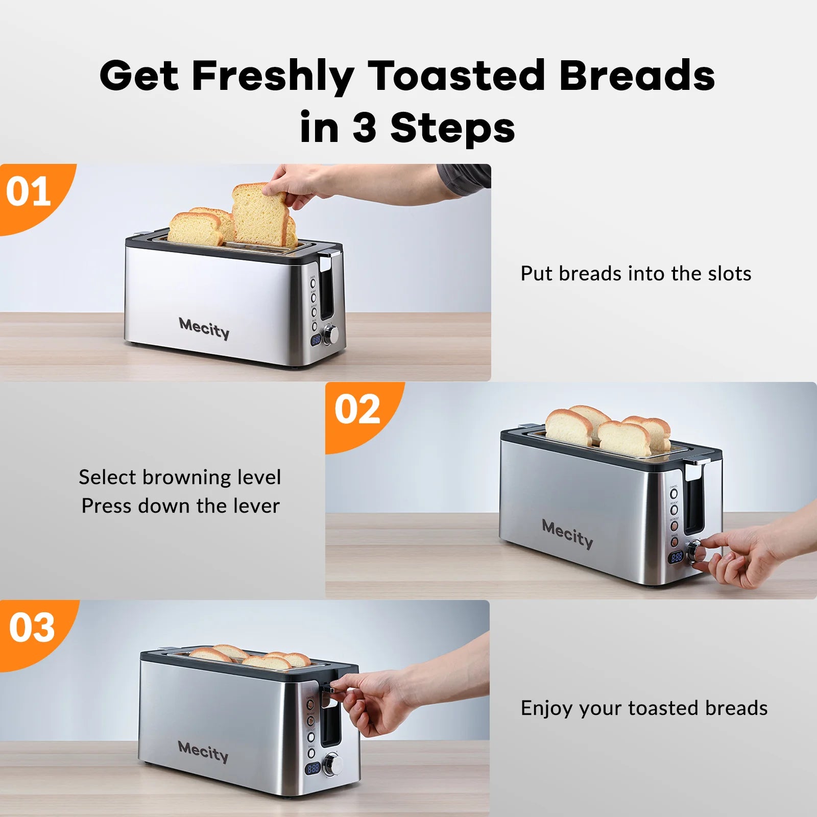 Stainless Steel 4-Slice Toaster with Countdown Timer and Crumb Tray - 1300 Watts, Sleek Silver Design