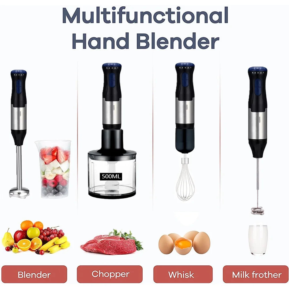 4-in-1 Immersion Hand Blender - 5 Speed Turbo Stick Blender for Smoothies, Milkshakes, Juices & Sauces