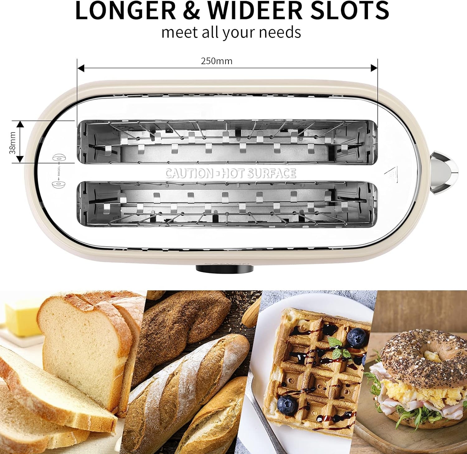 Toaster 4 Slice, Toaster 2 Long Slot,  Stainless Steel Toaster, Bagel, Defrost, Cancel, Reheat Function, Digital Timer, Removable Tray, 6 Shade Setting, Beige