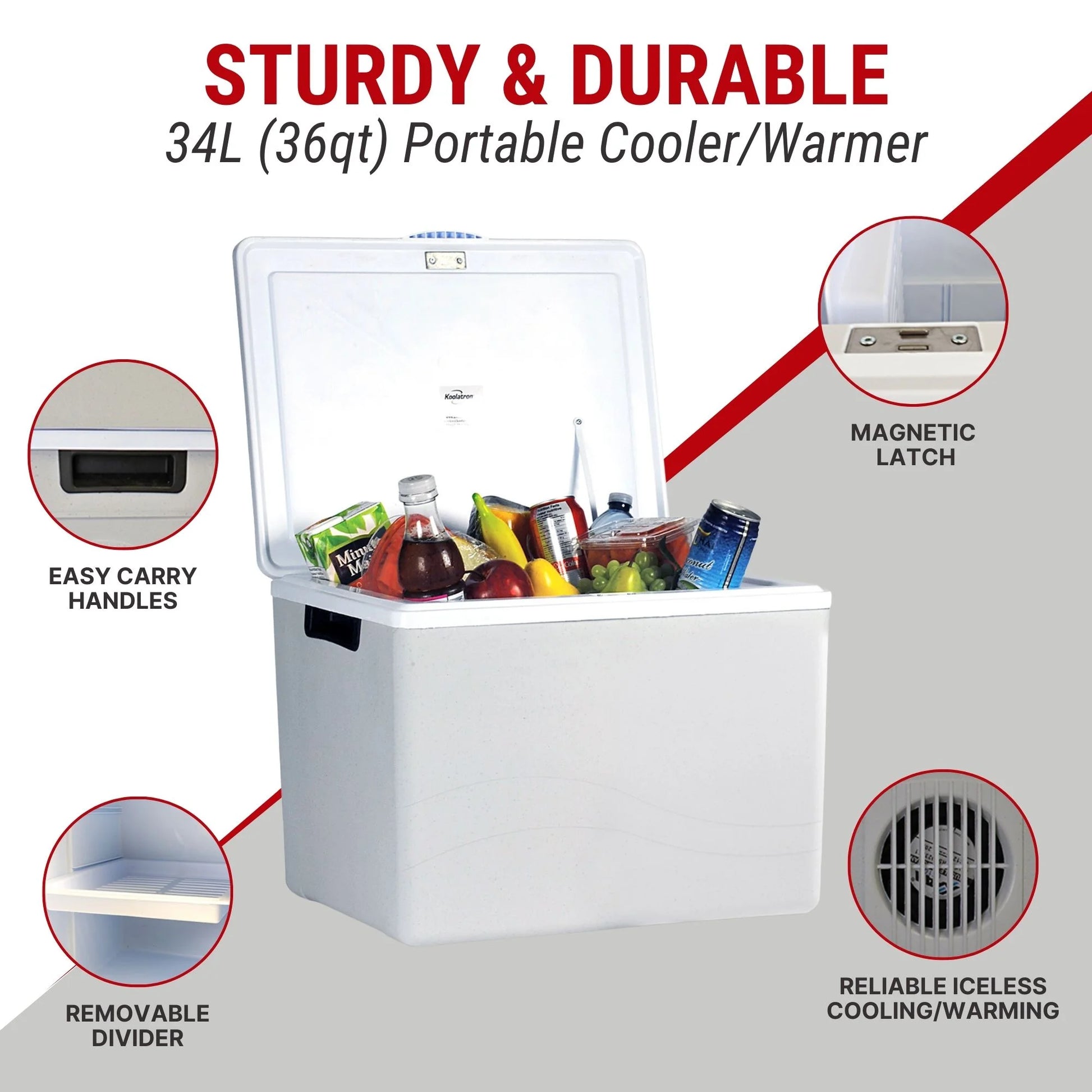 12V Electric Cooler/Warmer 34L (36 Qt), Two-Way Design, Gray