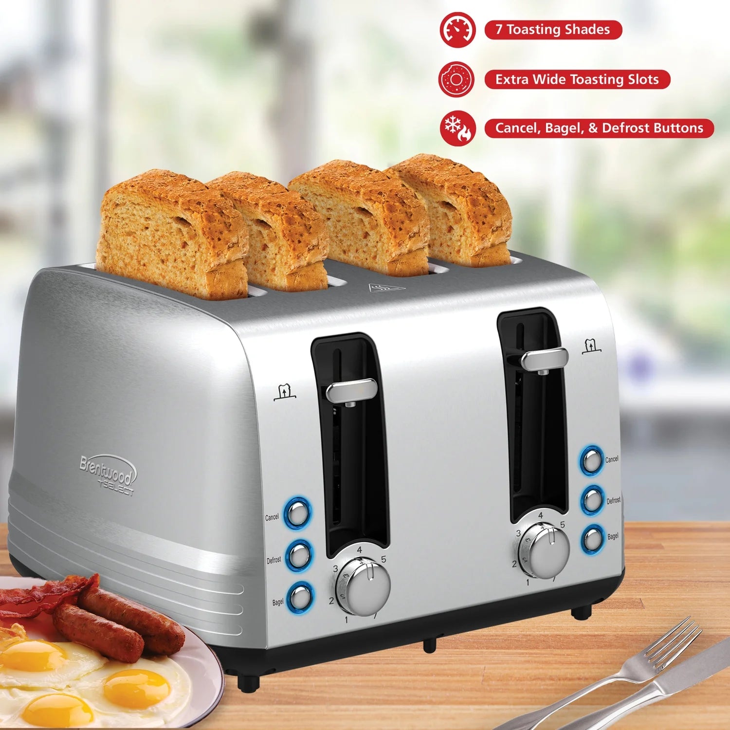 Extra-Wide Stainless Steel 4-Slice Toaster - 1,500 Watts of Power!