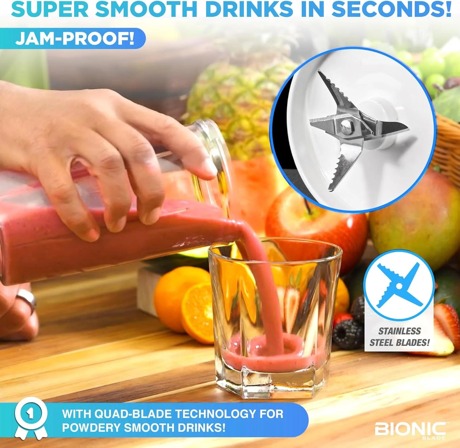 Bionic Blade Portable Rechargeable Smoothie Blender & Juicer with Extra Travel Bottle