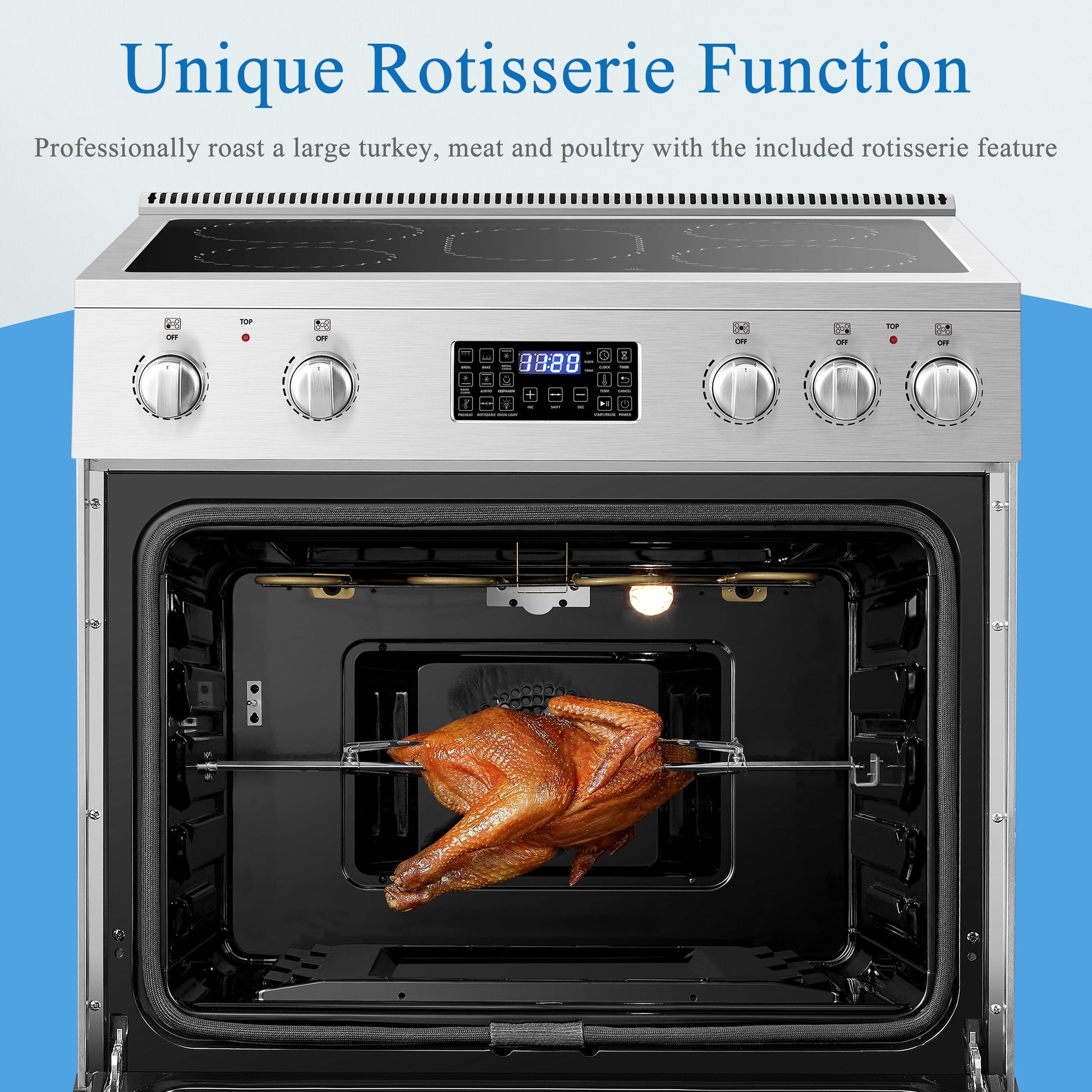30 Inch 5.9 Cu.Ft. Freestanding Electric Convection Range with Air Fry and Rotisserie, 5 Elements