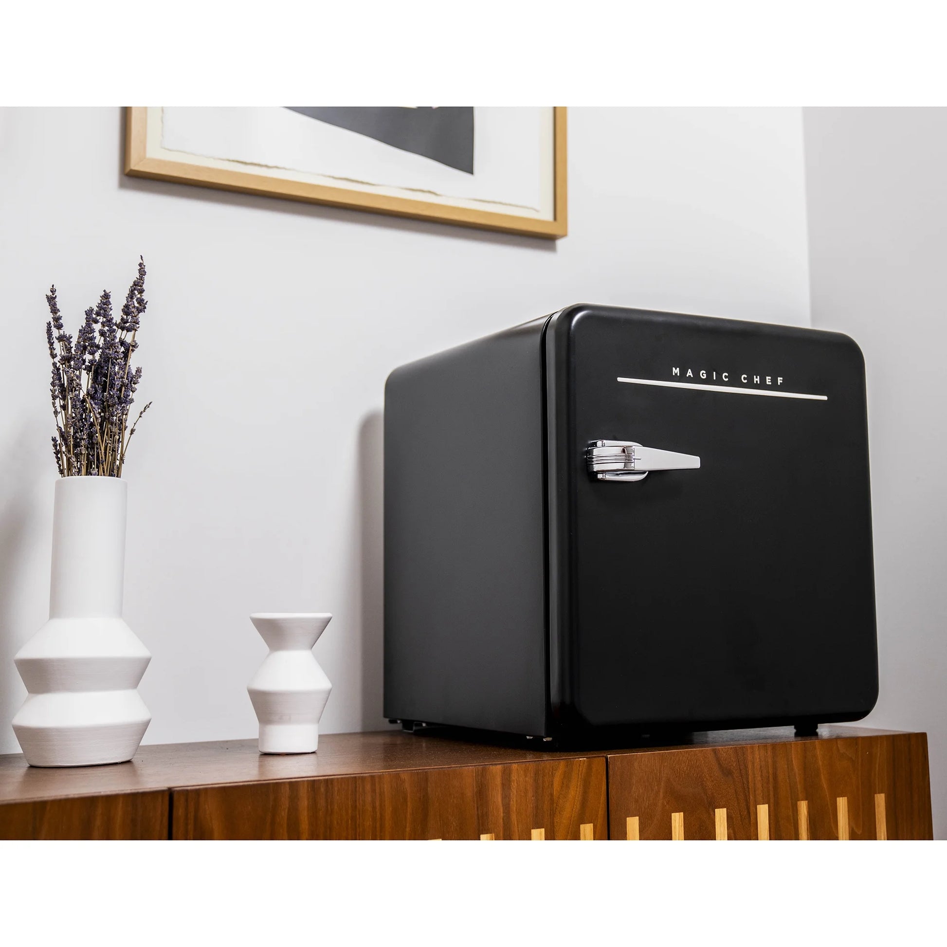 1.6 Cu. Ft. Retro Mini Fridge with LED Light, Black, 34 Lbs