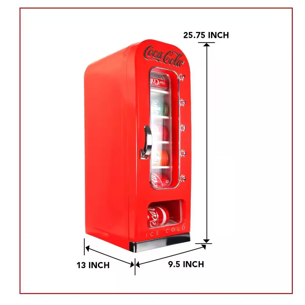 Retro Vending Machine Mini Fridge12V DC 110V AC, 10 Can Cooler with Push-Button Vending Action