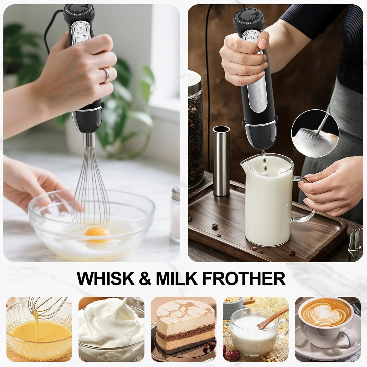 1100W 21-Speed Immersion Blender with Turbo Mode - Versatile 5-in-1 Hand Blender for Smoothies, Baby Food, Soups, and Purees - Sleek Black Design