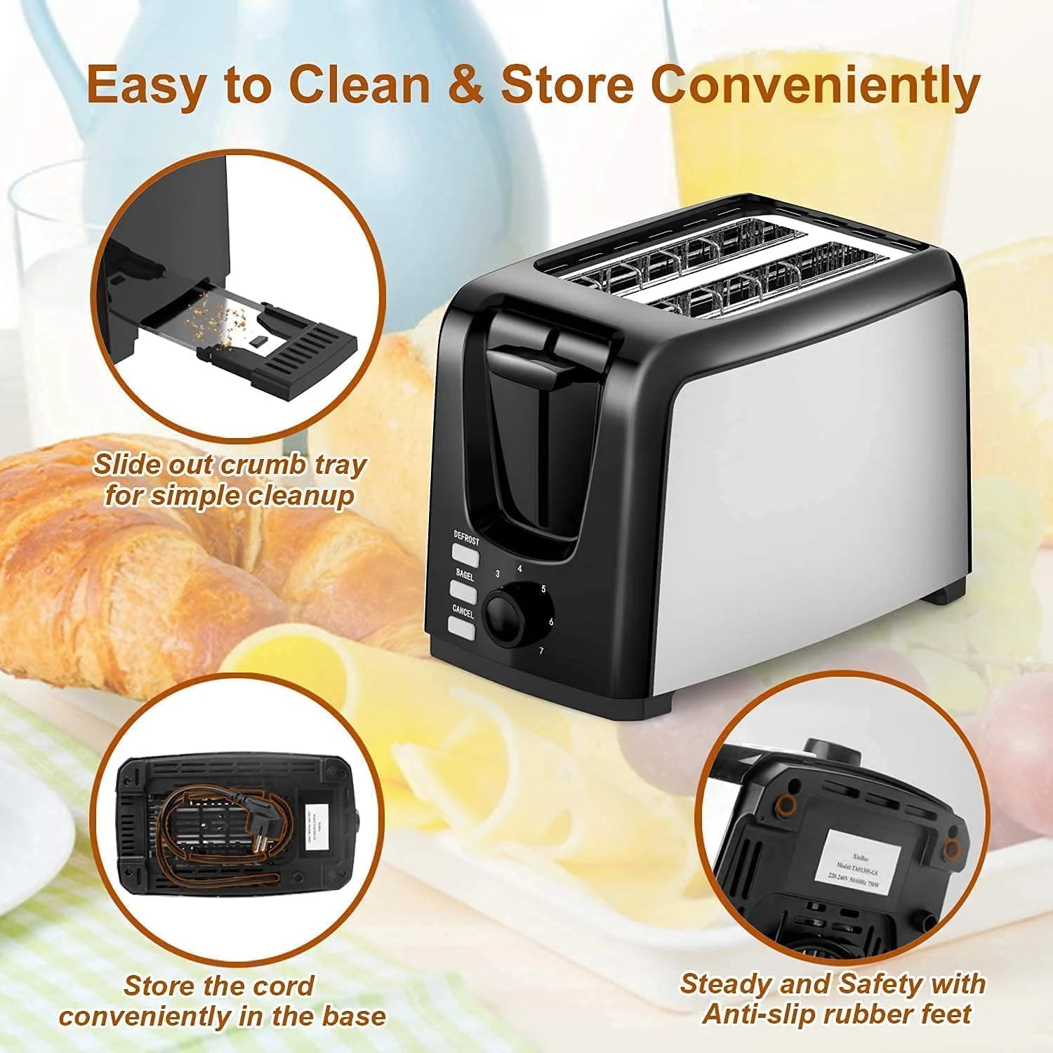 Toaster 2 Slice with 2 Wide Slots 7 Shade Settings and Removable Crumb Tray Black Bread Toaster