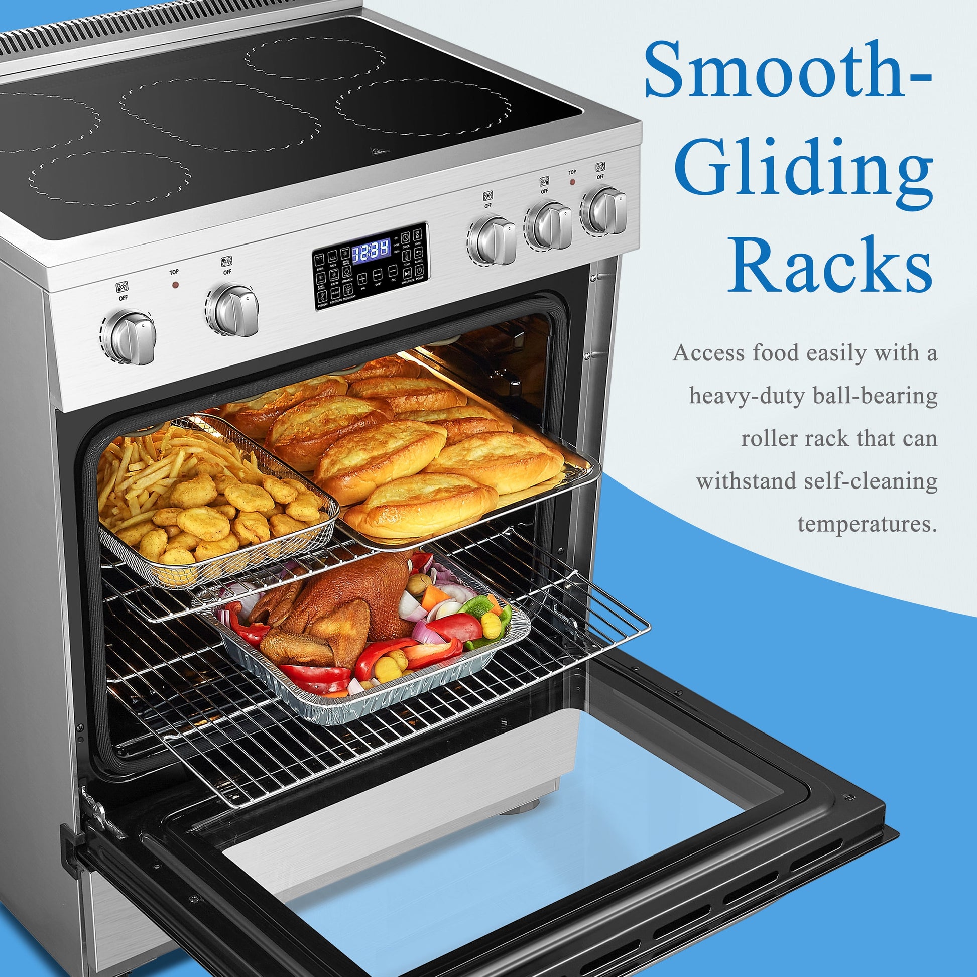 30 Inch 5.9 Cu.Ft. Freestanding Electric Convection Range with Air Fry and Rotisserie, 5 Elements