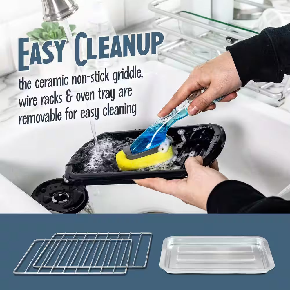 Retro 600 W 3-In-1 Toaster Oven Breakfast Station-Black