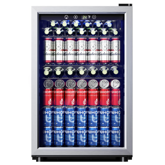 145 Can Beverage Refrigerator with Glass Door & Adjustable Shelves – Perfect for Chilling Drinks!