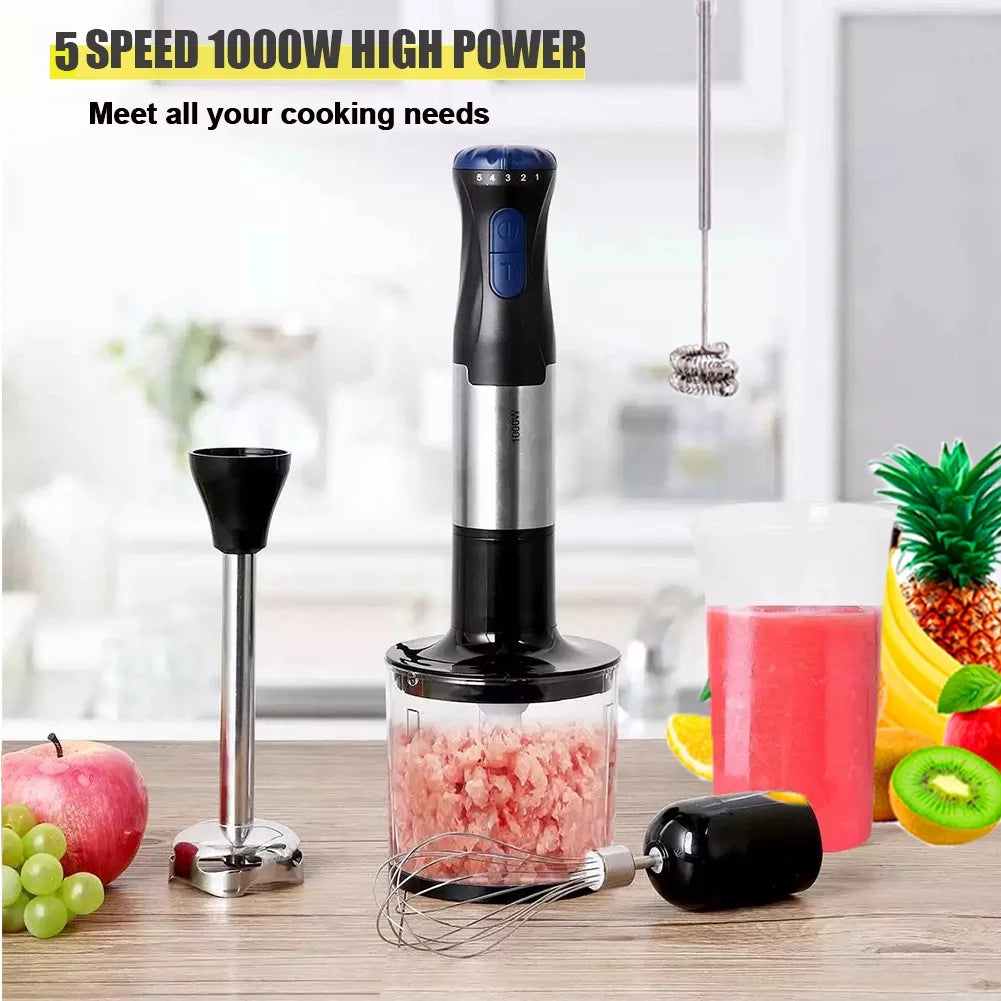 4-in-1 Immersion Hand Blender - 5 Speed Turbo Stick Blender for Smoothies, Milkshakes, Juices & Sauces
