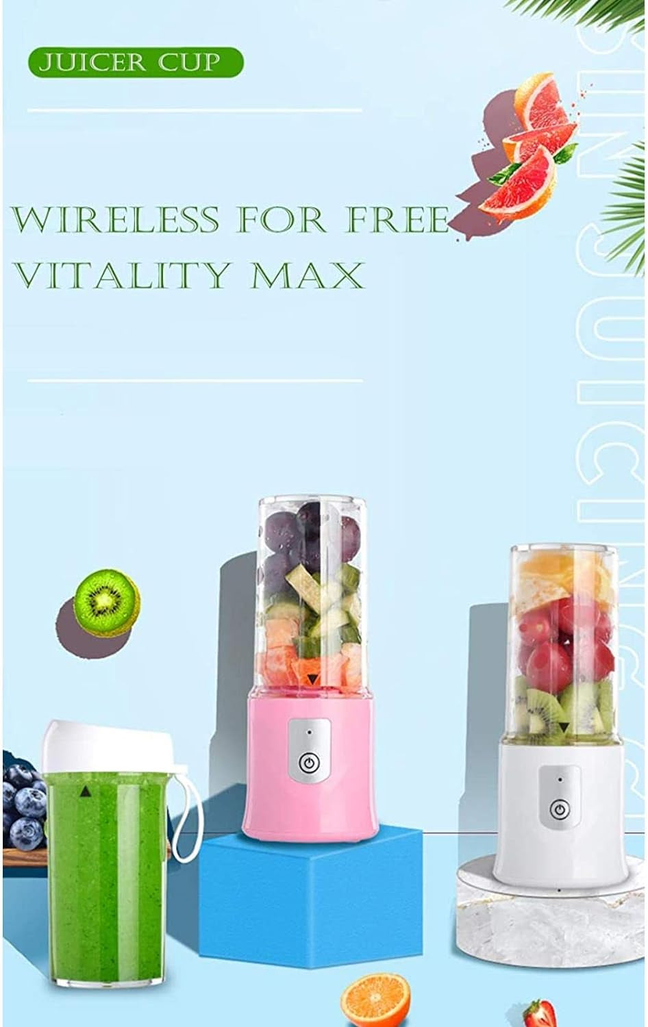 Compact Pink Portable Blender - Rechargeable Mini Smoothie Maker with 6 Blades for On-the-Go Blending