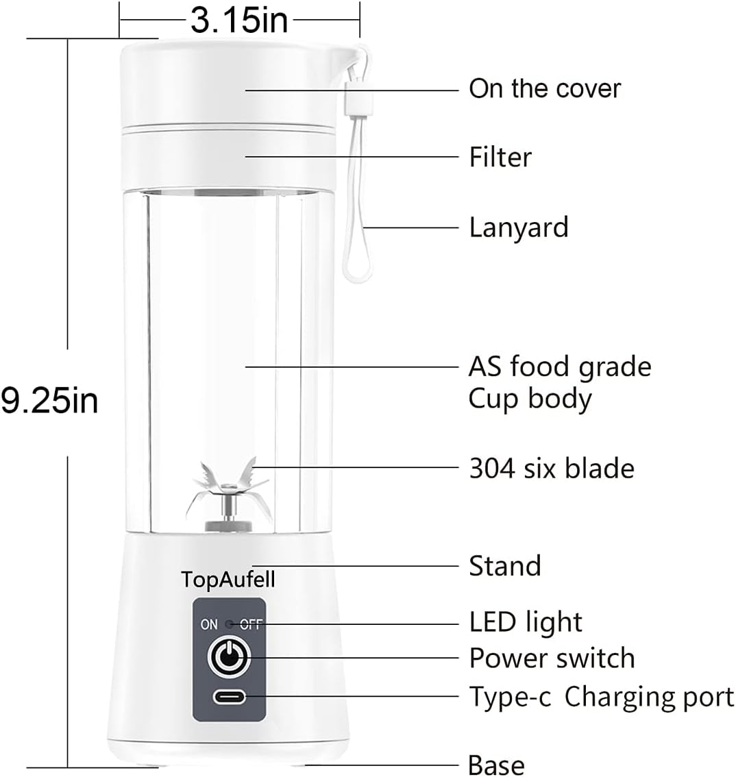 Powerful Portable Blender - Mini Smoothie Maker with 6 Blades, 2000mAh Rechargeable Battery for Home, Travel & Office