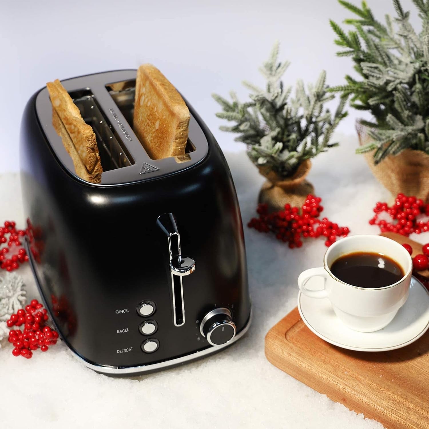 2 Slice Toaster,  Extra Wide Slot Toaster, Retro Bagel Toaster with 6 Bread Shade Settings, Defrost/Bagel/Cancel Function, Removable Crumb Tray, Stainless Steel Toaster, Black
