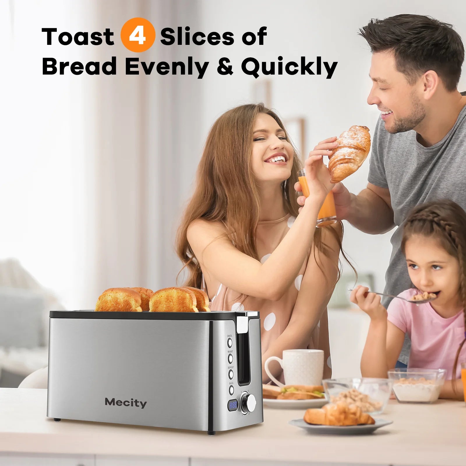 Stainless Steel 4-Slice Toaster with Countdown Timer and Crumb Tray - 1300 Watts, Sleek Silver Design