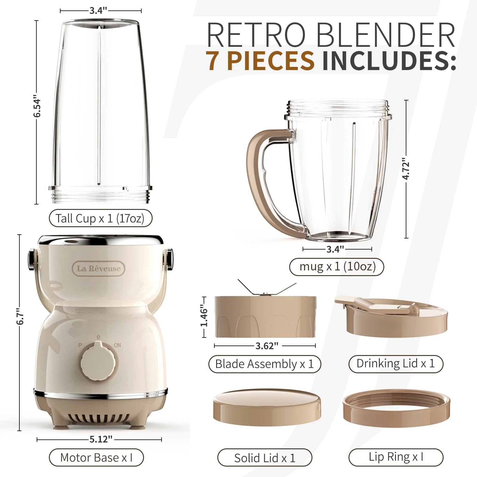 Retro Personal Blender - 300W for Smoothies, Shakes & Sauces with 17oz Cup & 10oz Mug