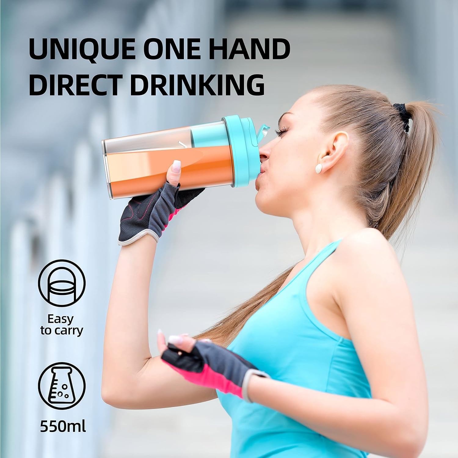 Portable USB Rechargeable Mini Blender - 19Oz Fruit & Smoothie Maker with Six Blades for Travel & Gym (Green)