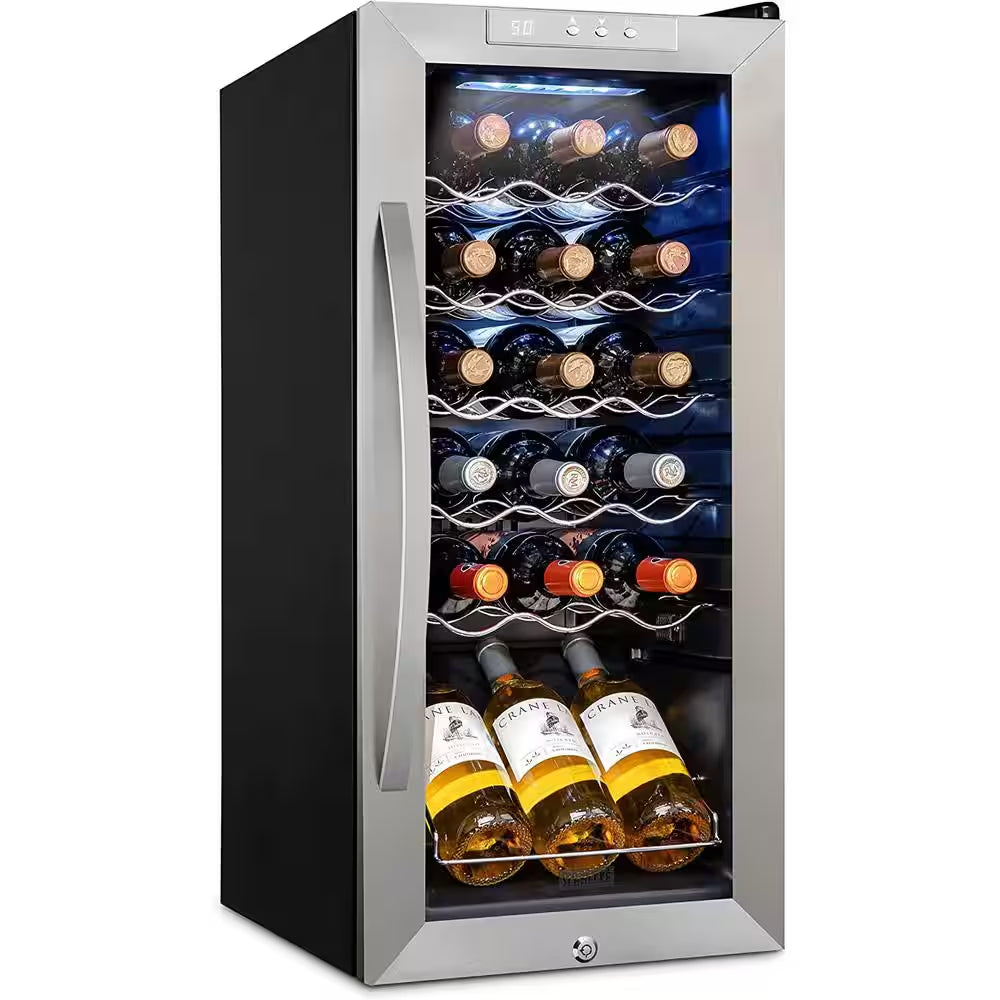 Single Zone 18-Bottle Freestanding Wine Cooler with Lock in Stainless Steel