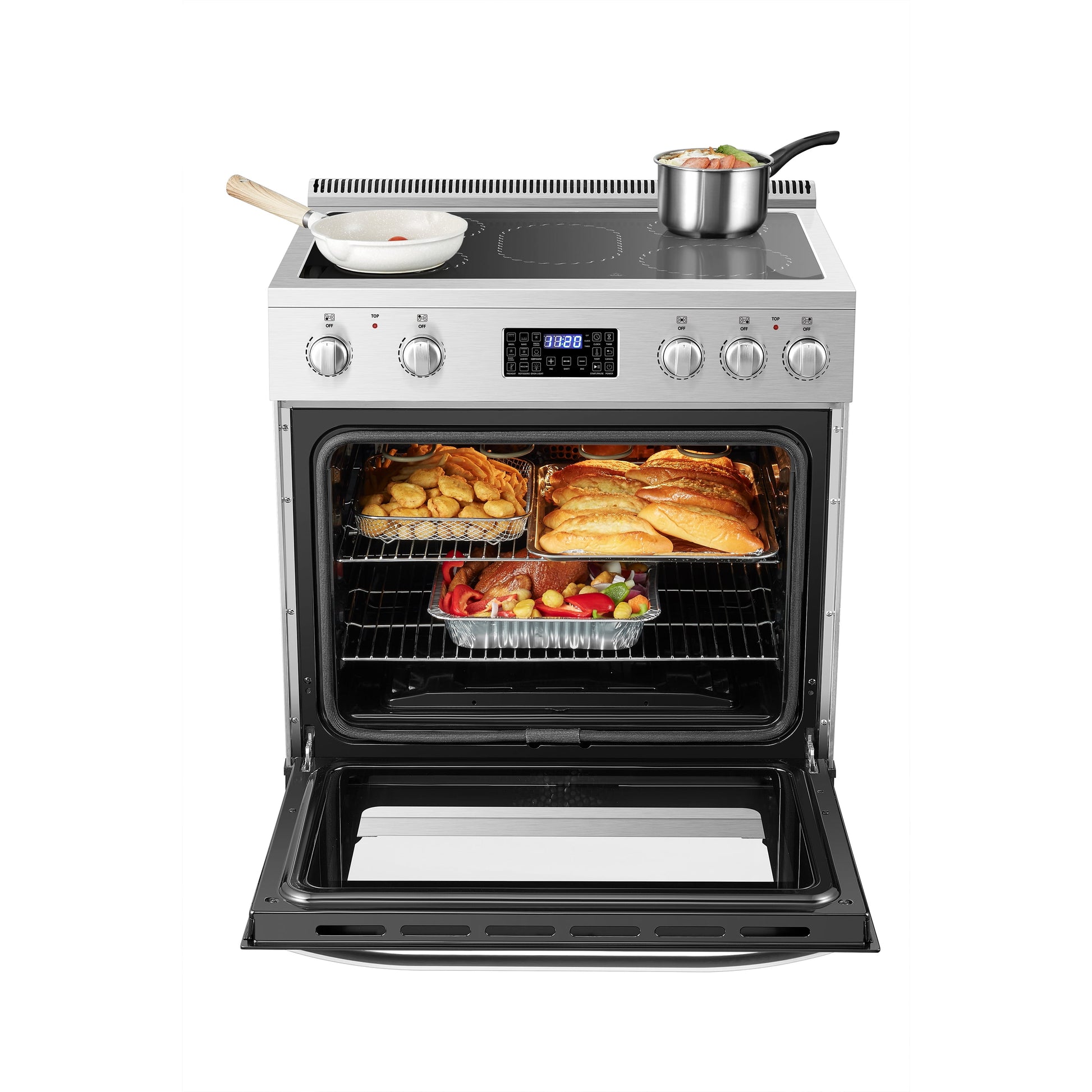 30 Inch 5.9 Cu.Ft. Freestanding Electric Convection Range with Air Fry and Rotisserie, 5 Elements
