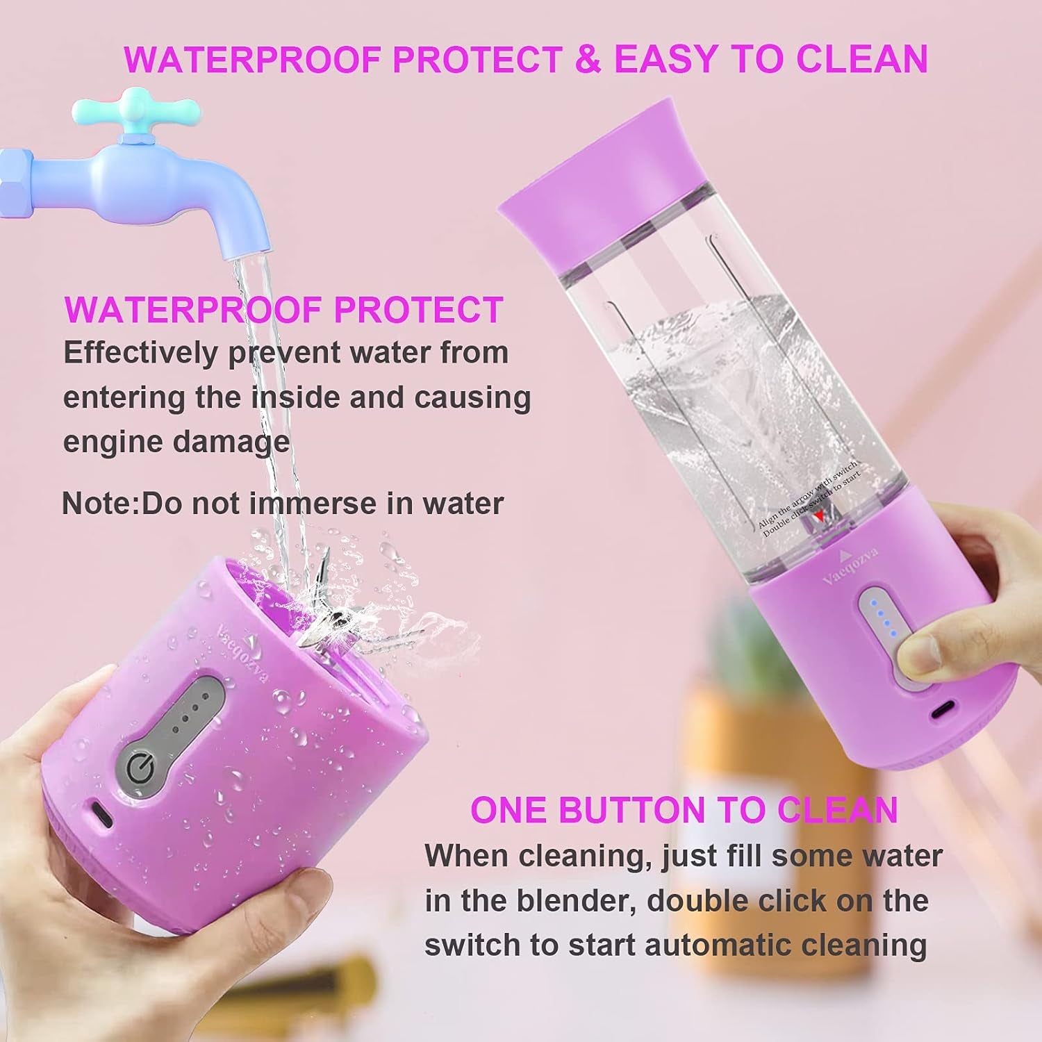 Chic Pink Portable USB Rechargeable Blender - 17 Oz Mini Juicer for Smoothies & Shakes, Perfect for Travel, Home, Office & Outdoors