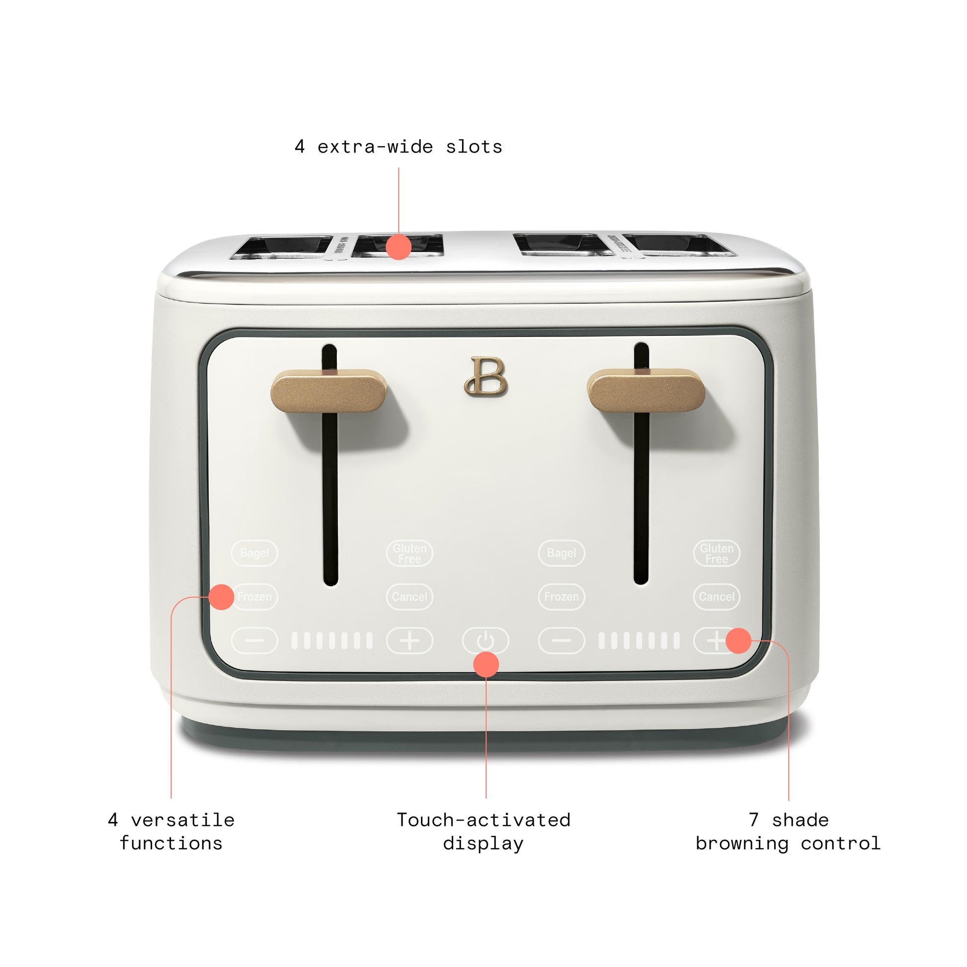 Drew Barrymore's Elegant 4-Slice Touch-Activated Toaster in White Icing