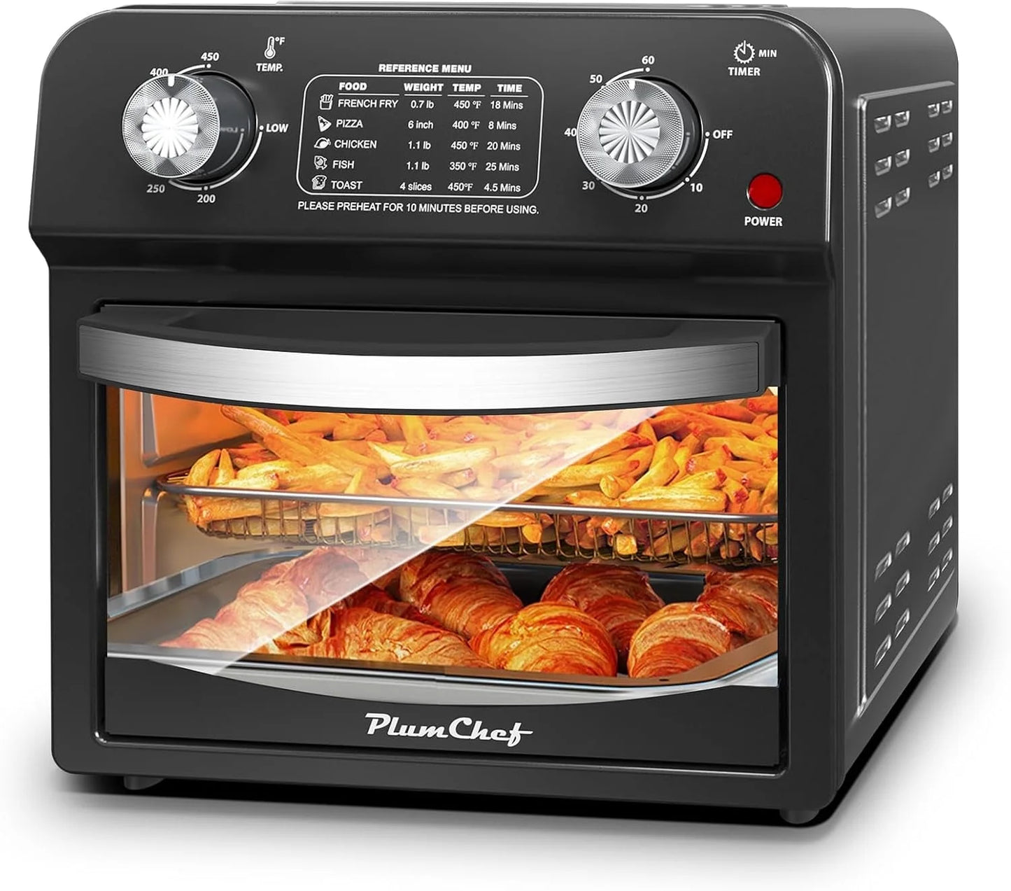 13QT Air Fryer Toaster Oven - 4-Slice Capacity, Space-Saving Design, Oil-Free Cooking, 1500W with Visible Window - Black