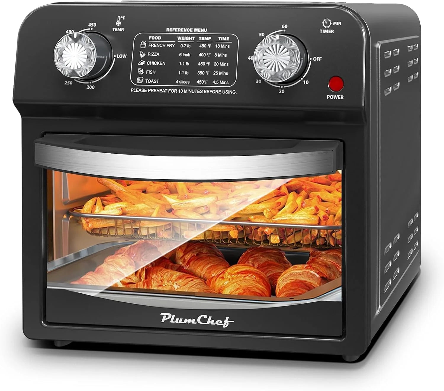 13QT Air Fryer Toaster Oven - 4-Slice Capacity, Space-Saving Design, Oil-Free Cooking, 1500W with Visible Window - Black