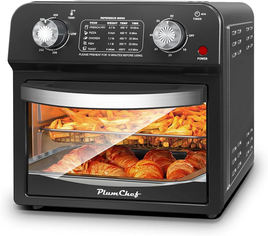 13QT Air Fryer Toaster Oven - 4-Slice Capacity, Space-Saving Design, Oil-Free Cooking, 1500W with Visible Window - Black