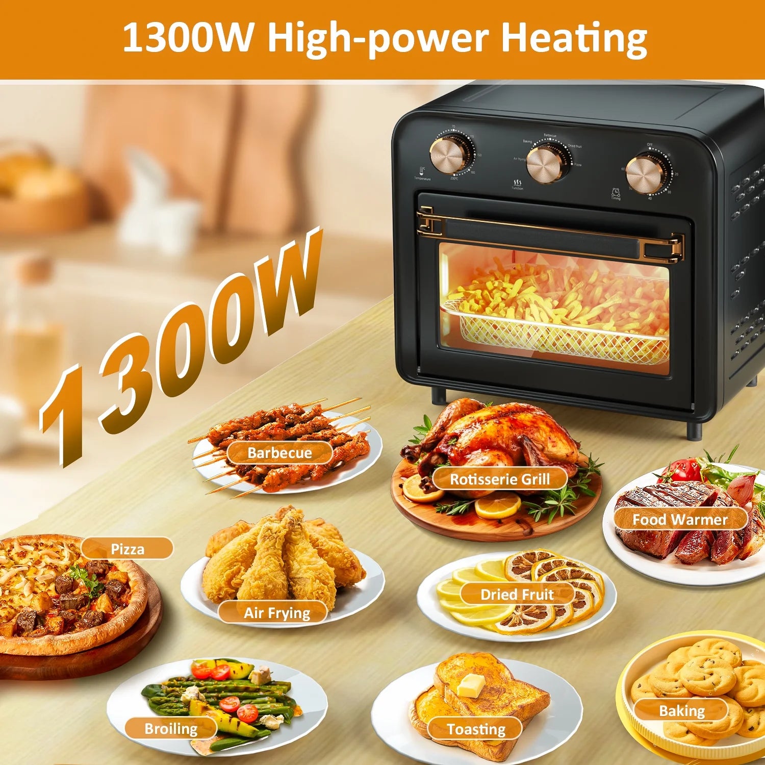 5-In-1 Air Fryer Toaster Oven Countertop, 1300W 17 Quart, 4-Slice Convection Ovens Combo, Oil-Less Air Fry, Roast, Bake Broil Toast, Dried Fruit, Timer, Stainless Steel, PFA and Bpa-Free