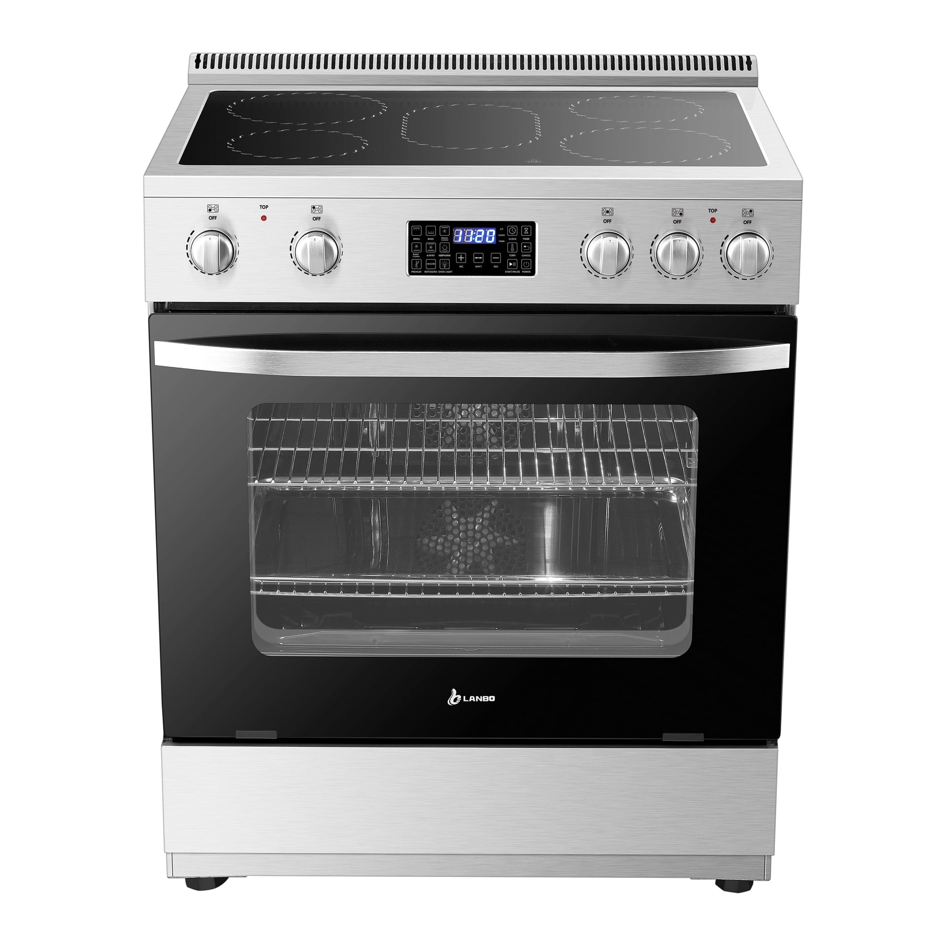 30 Inch 5.9 Cu.Ft. Freestanding Electric Convection Range with Air Fry and Rotisserie, 5 Elements