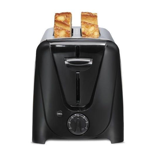 2 Slice Toaster, Built-In Cord Wrap, 7 Toast Shades, Auto Shutoff, Cancel Button, Silver and Black