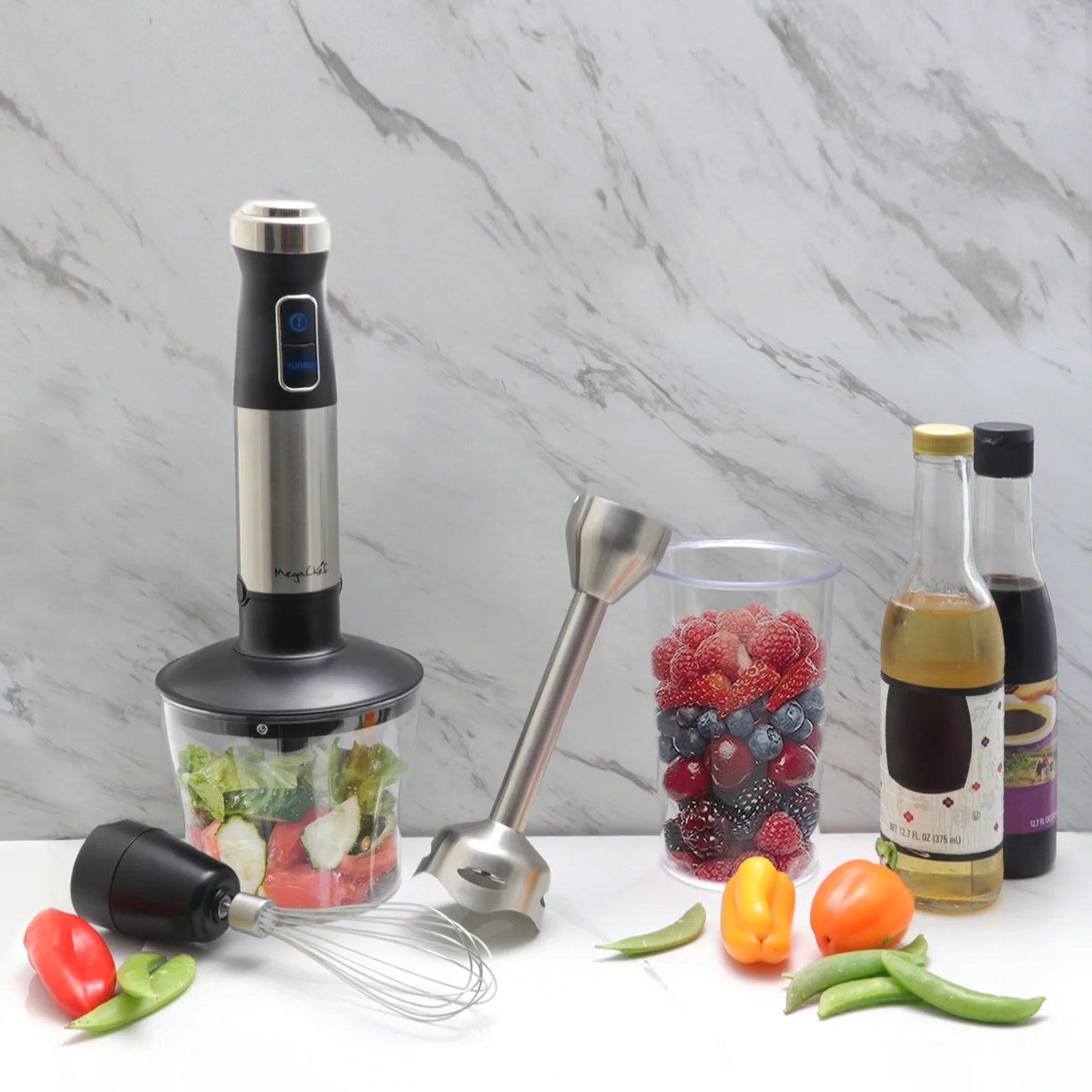 4-in-1 Versatile Immersion Hand Blender with Speed Control & Essential Accessories