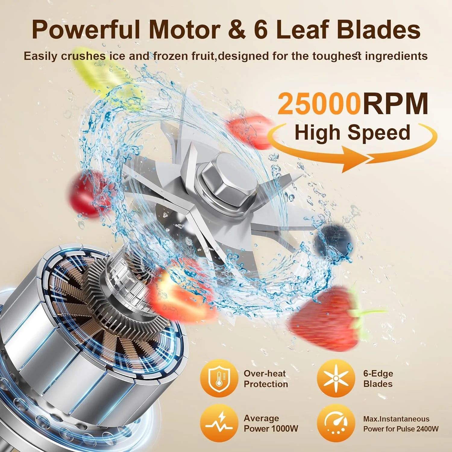 70Oz Countertop Blender - Powerful 1000W Motor with 6 Speed Settings for Effortless Blending (Black)