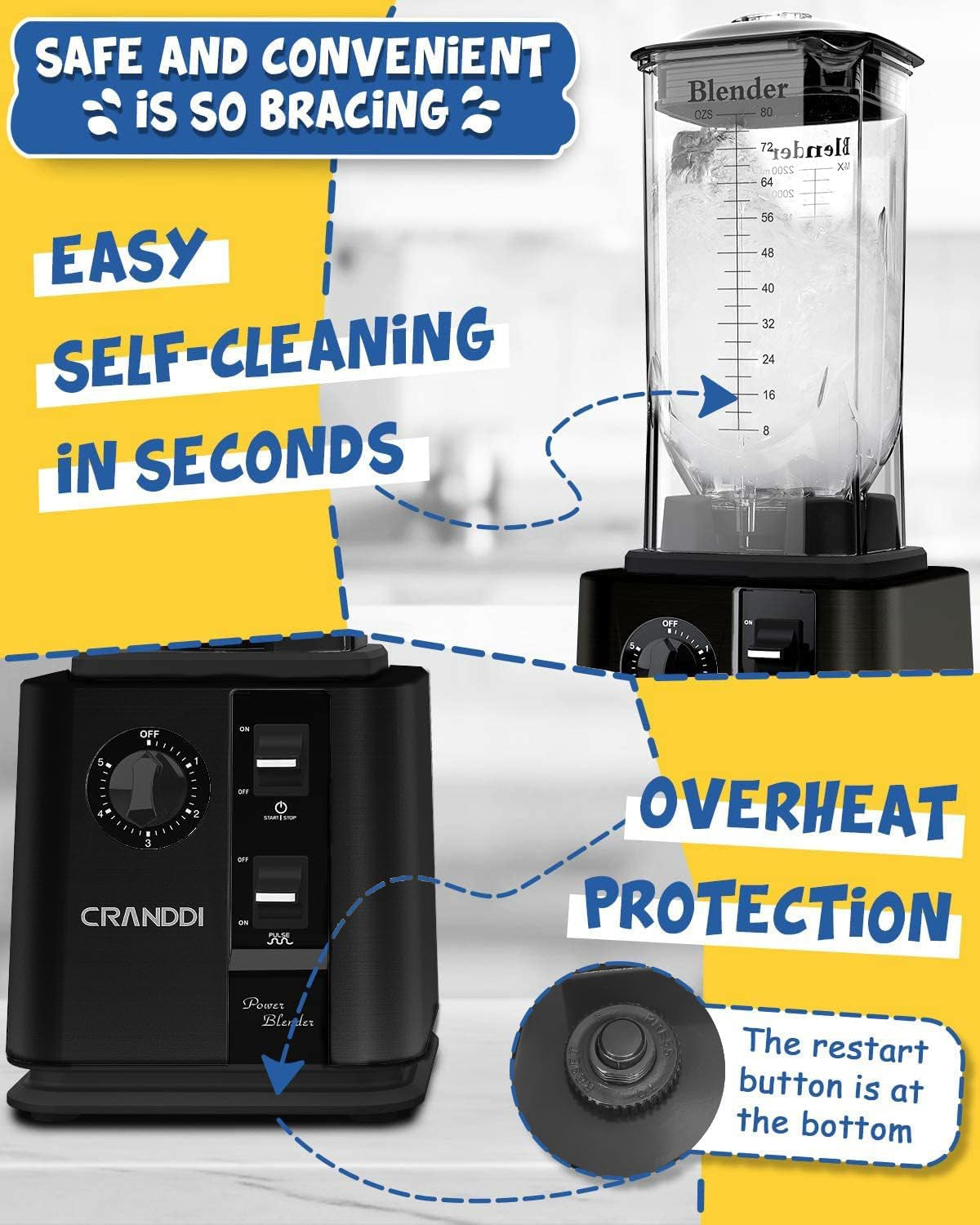 1800W High-Speed Commercial Blender - 80Oz Professional Smoothie Maker with Self-Cleaning, Tamper & 20Oz To-Go Cup (Black)