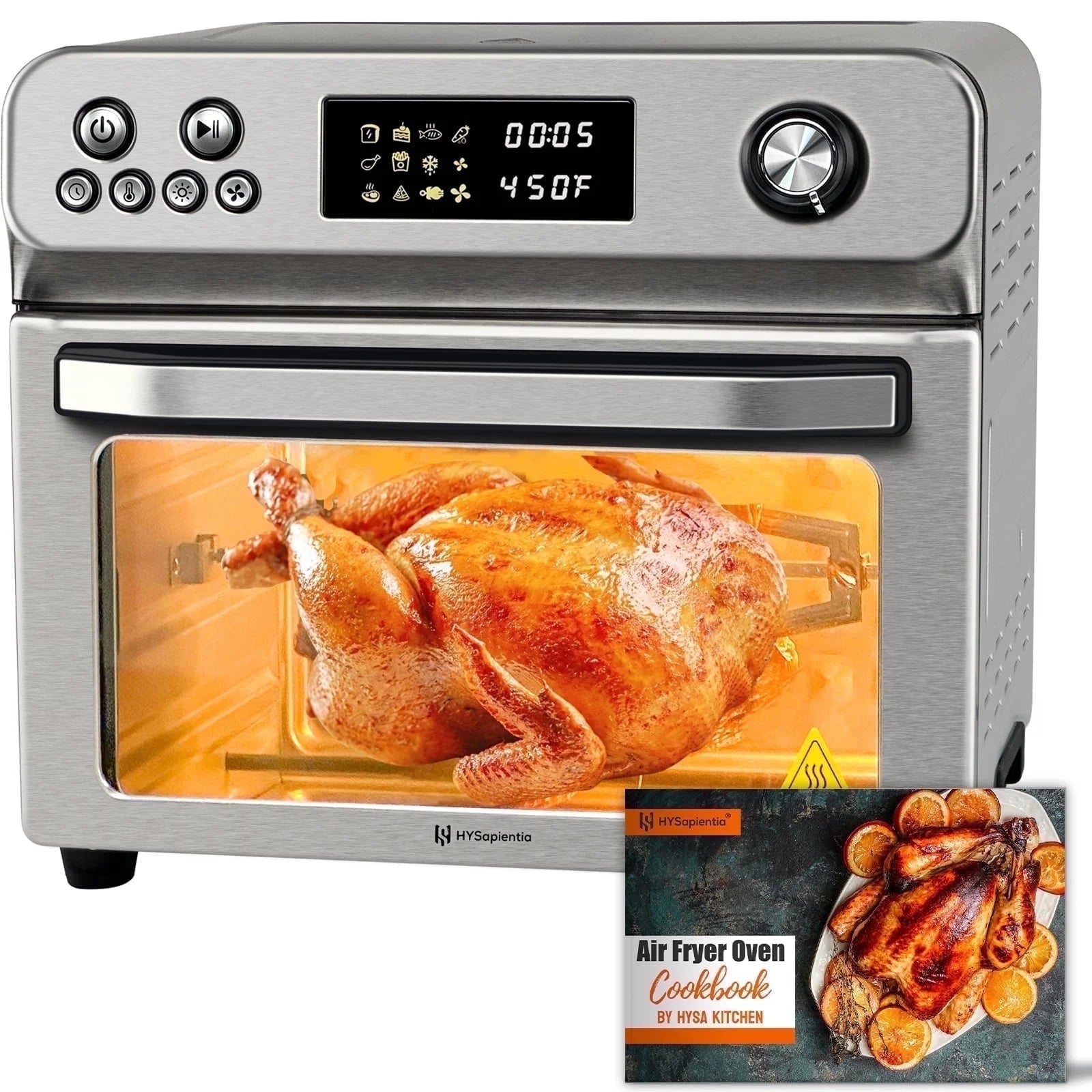 26QT Stainless Steel Air Fryer Oven with Rotisserie 1800W Air Fryer Toaster Oven,10 in 1 Countertop Oven
