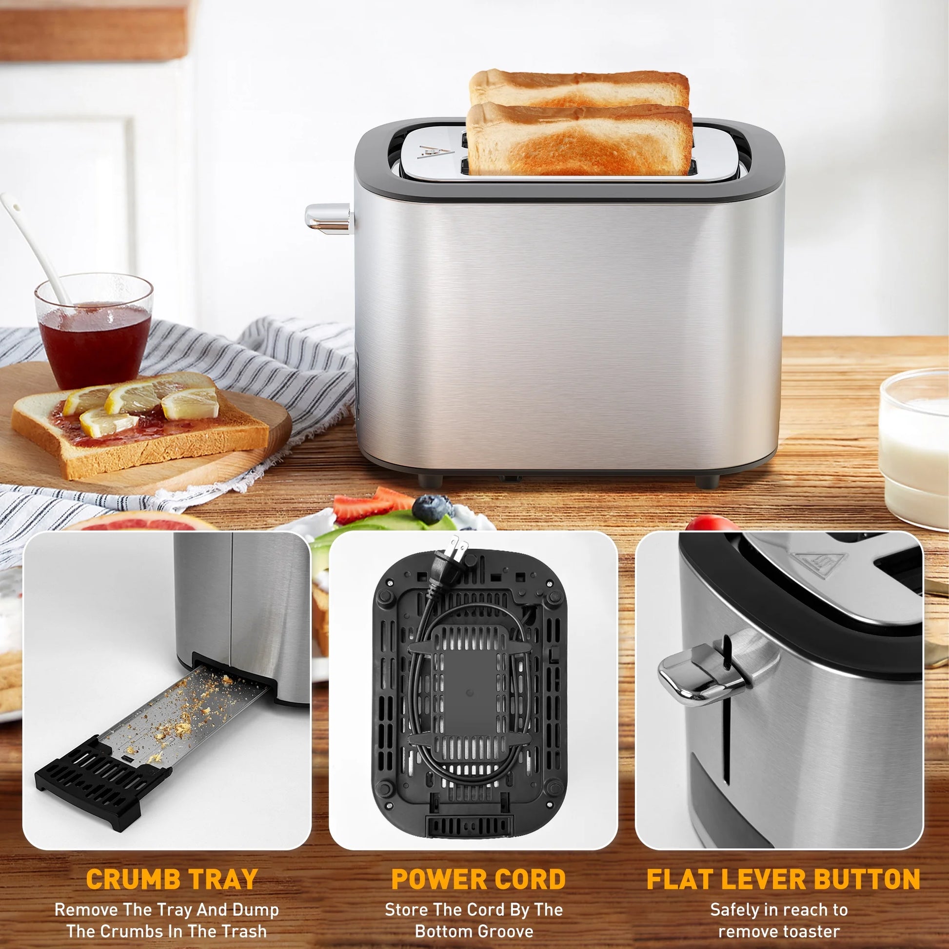 2-Slice Wide Slot Touchscreen Toaster with 6 Shade Settings - Perfect for Bagels, Defrosting, and Reheating!