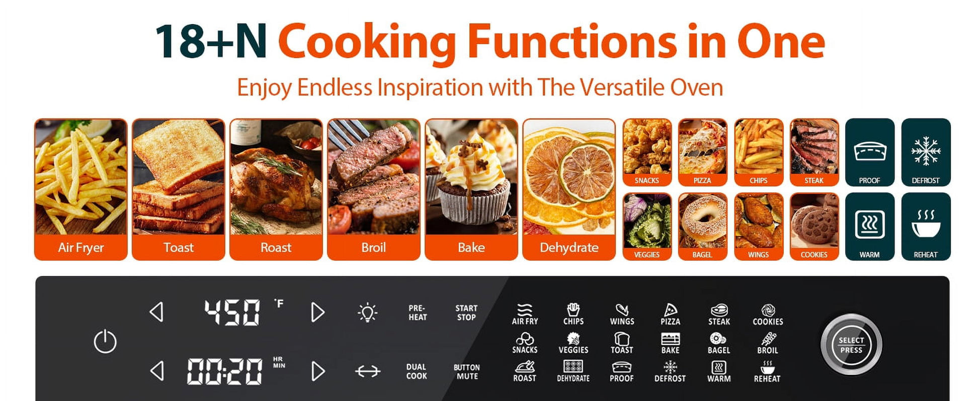 PRO 32-Quart Stainless Steel Air Fryer Oven, 19-In-1 Digital Kitchen Appliance, 1800W, Black