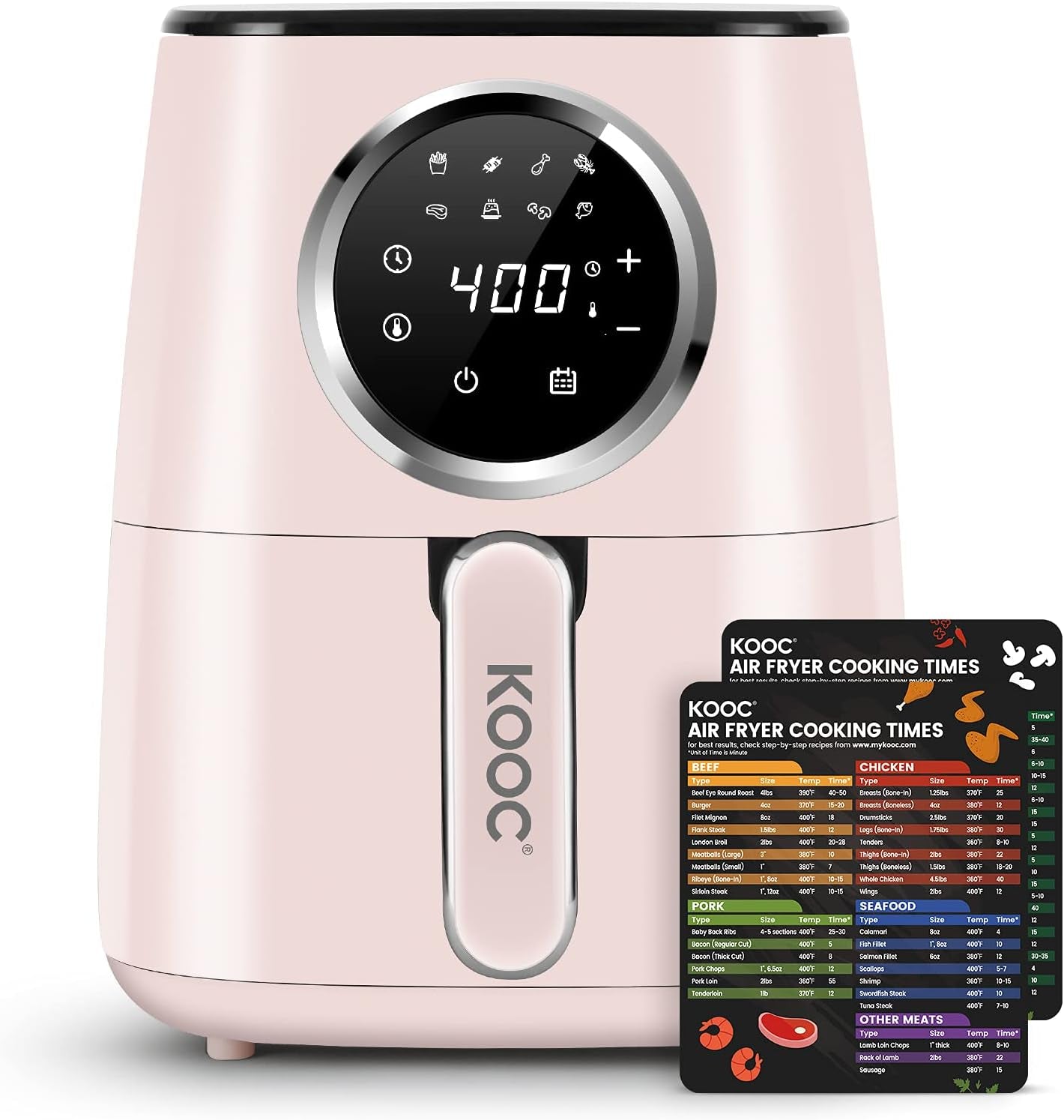 4.5 Quart Pink Air Fryer - 8-in-1 Electric Cooker with LED Touch Screen, Customized Temp/Time & Nonstick Basket - Includes Free Cheat Sheet!