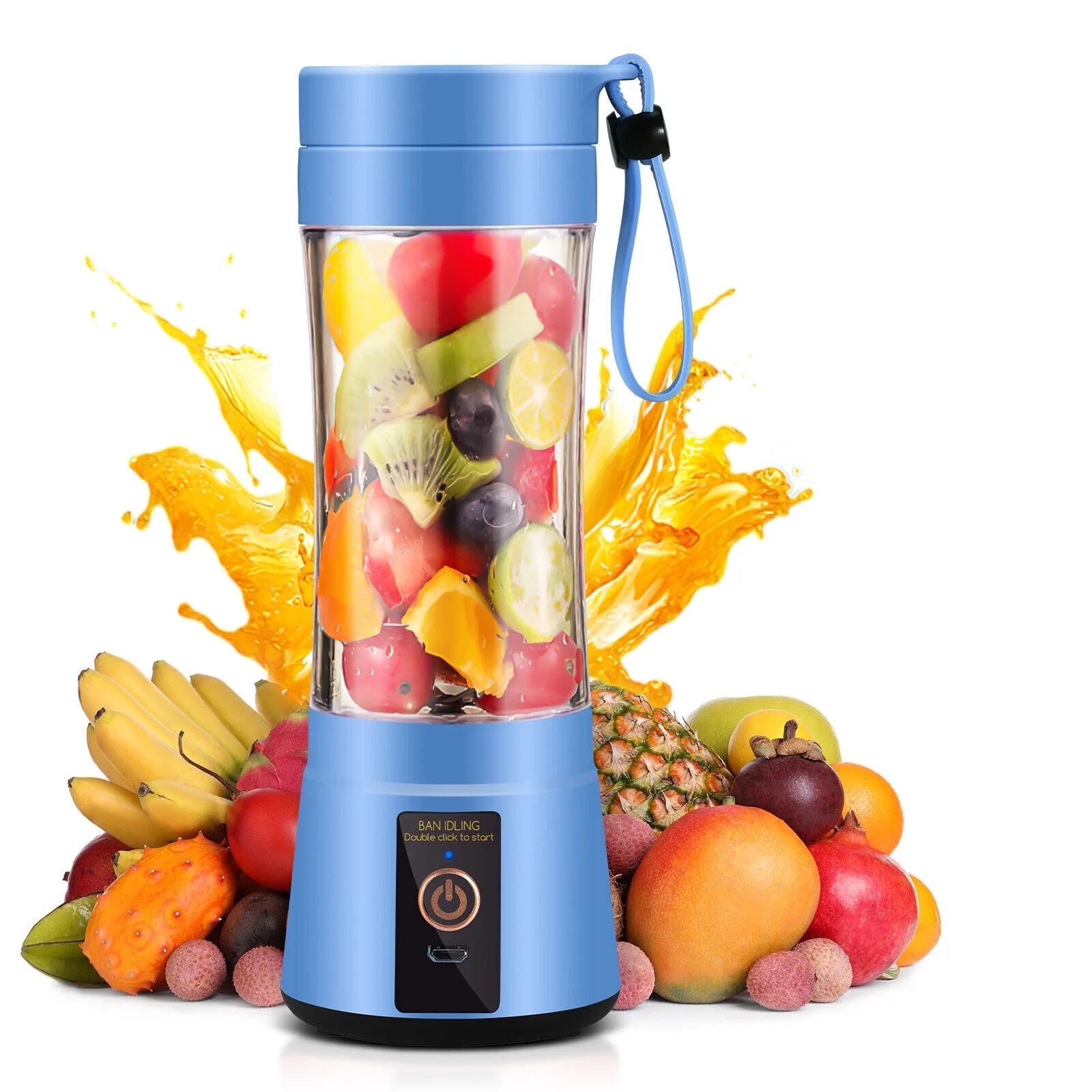 USB Rechargeable Portable Juicer - 350ML Fruit Smoothie & Juice Blender Cup in Blue