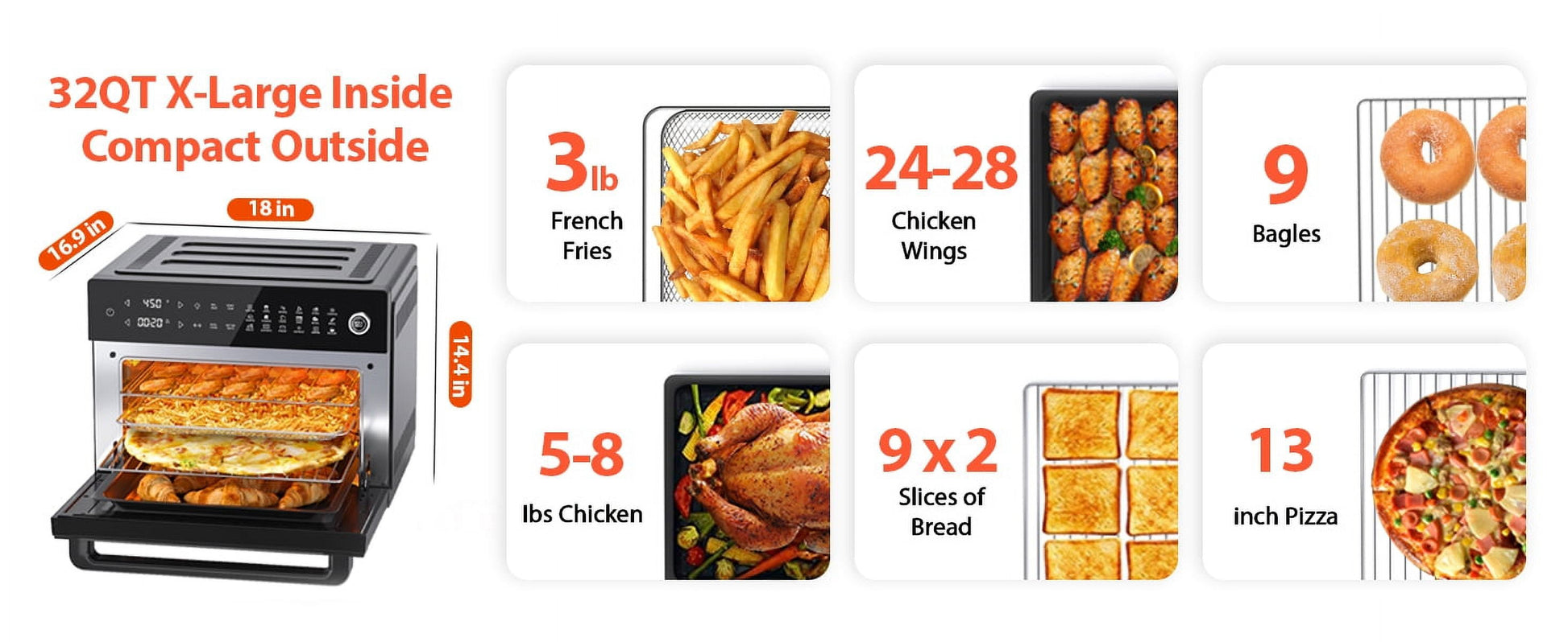 PRO 32-Quart Stainless Steel Air Fryer Oven, 19-In-1 Digital Kitchen Appliance, 1800W, Black