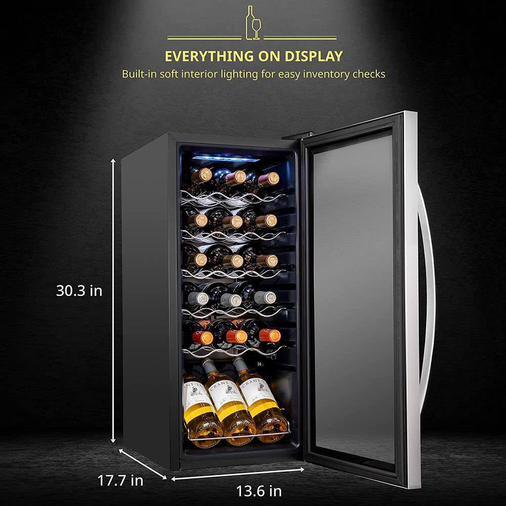 Single Zone 18-Bottle Freestanding Wine Cooler with Lock in Stainless Steel