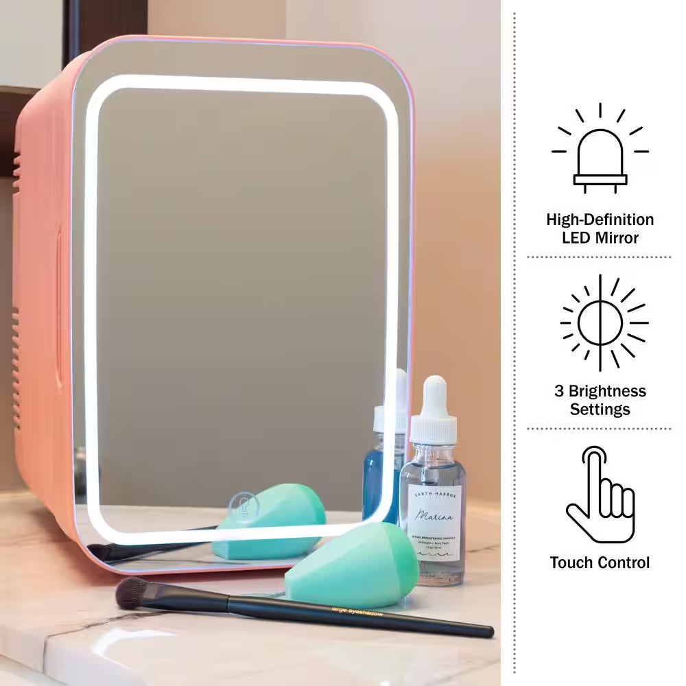 8.75 In. 0.15 Cu. Ft. Portable Beauty Makeup Skincare LED Mirror Mini Refrigerator in Pink